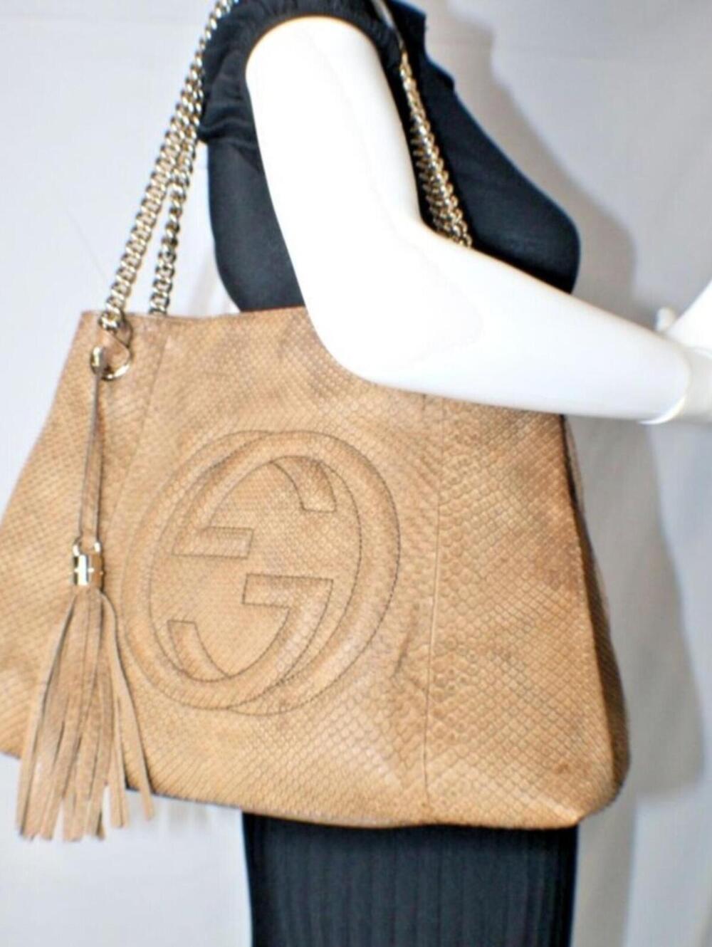 Gucci Soho Limited Edition Chain Strap Shoulder Bag Python Medium Brown Gold - Picture 3 of 15